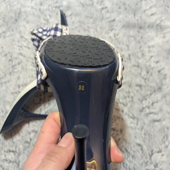 Dolce & Gabbana Heels Stiletto Mules Slip On Peep Toe Blue Gingham Size 38 - Picture 9 of 11